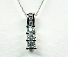 10K Real White Gold .25 Carat Diamond Five-Stone Drop Pendant Necklace
