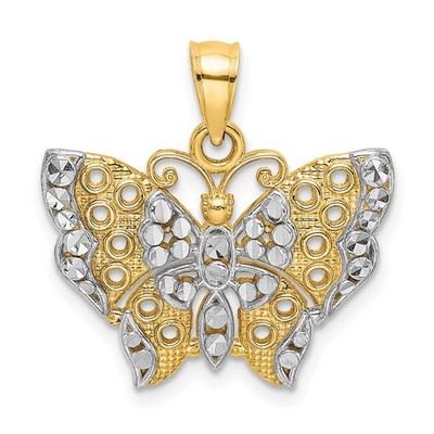 10k Gelbgold mit Rhodium Schmetterling mit weißem Rand und ausgeschnittenen Flügeln Anhänger