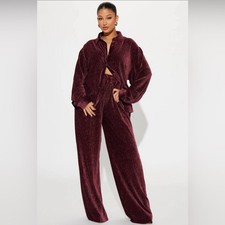 Fashion Nova Velvet Plisse Pant Set