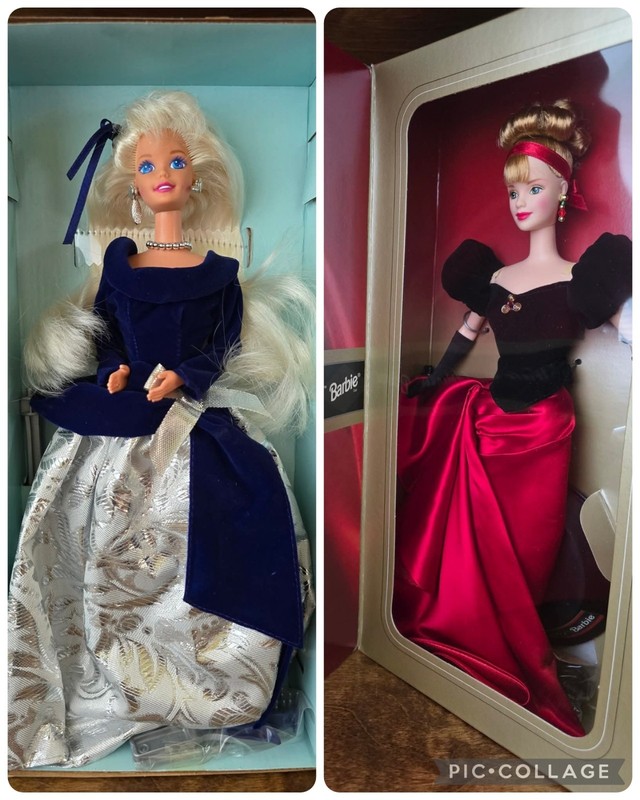 Lot of 2 Vintage 90s Mattel Avon Barbie Dolls Winter Velvet Winter Splendor NRFB