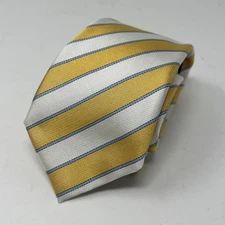 Altea Milano Silk Tie Mens Yellow White Blue Stripe Necktie Made In Italy