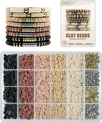 3200-Piece Earth Tone Bracelet Making Kit with Clay and Metallic Beads