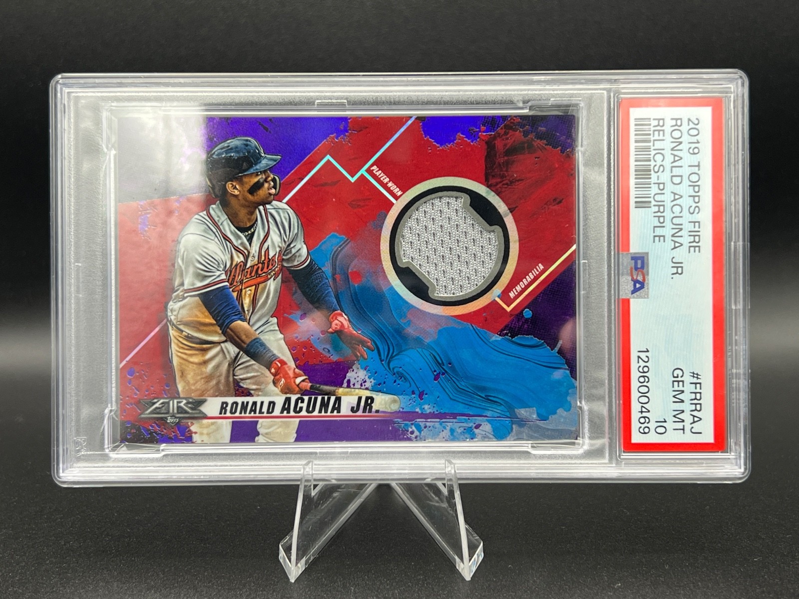 2019 Topps Fire Ronald Acuna Jr Patch /50 Purple Relic Game Worn PSA 10 POP 2 view 2