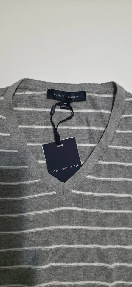 Tommy Hilfiger Damen Pullover Grau Gestreift V-Ausschnitt Größe S - Bild 3 von 4