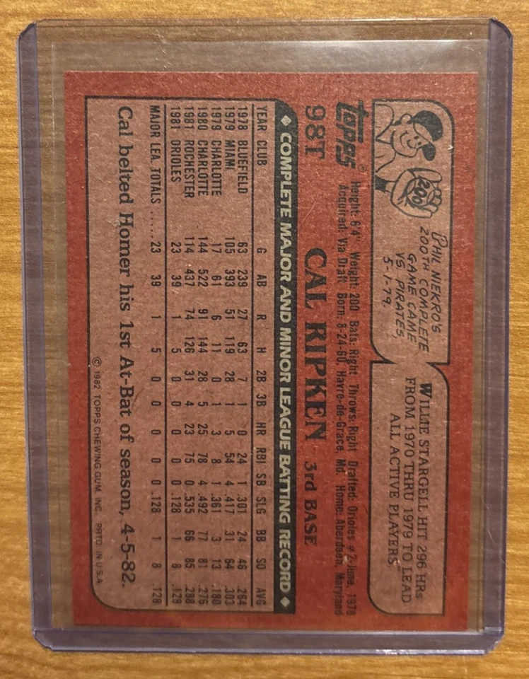 1982 Topps negociado Set-Break # 98T Cal Ripken Jr. RC CASI NUEVO-COMO NUEVO O MEJOR Foto 2 de 2