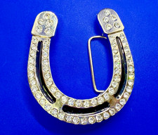 Lucky Horseshoe Shaped Western Cutout Belt Buckle with Clear Rhinestones