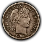 1907 10c Silver Barber Dime - XF/AU - SKU-Z6009