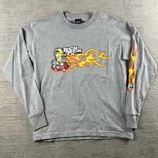 Vintage Tech Deck Skateboarding Double Sided L/S T-Shirt YXL or Mens S/M Flames