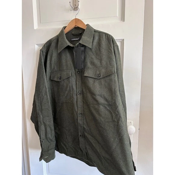 NWT J.Lindeberg Flat Wool Overshirt Forest Green Mens XL FMOS11454 image 1