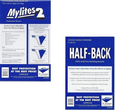 50 Mylites2 Standard Size & 50 Half Back Standard Size 24 Pt Boards E. Gerber