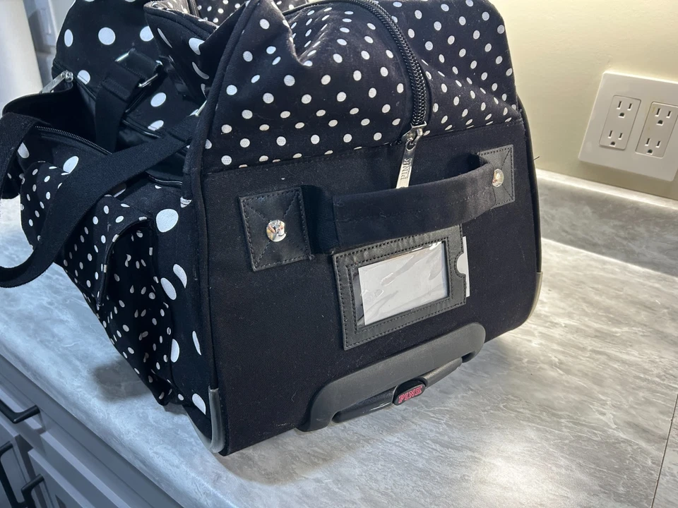 Bagagem de mão Victoria's Secret VINTAGE rosa PRETO E BRANCO Poka Dot - Imagem 4 de 4