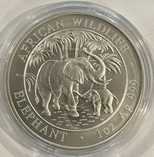 Somalia 100 Shillings 2007 Elephant 1 Oz Silver Coin