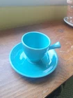 Vintage 50's Fiesta 3 oz Stick Handle Demitasse  Turquoise Cup & Saucer