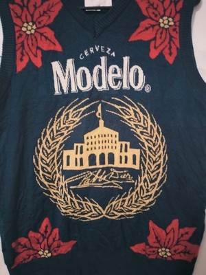 Cerveza Modelo Sweater Vest Mens Medium Blue Ugly Sweater Parties Holiday