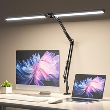 LED Desk Lamp for Home Office 24W Swing Arm Double Head Table Lamps 3 Colors