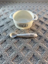 Rae Dunn Baby White "Hangry" Silicone Suction Bowl With Spoon