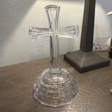 Vintage Deplomb Lead Crystal Christian Cross Table Top 7 Inch Clear Made in USA