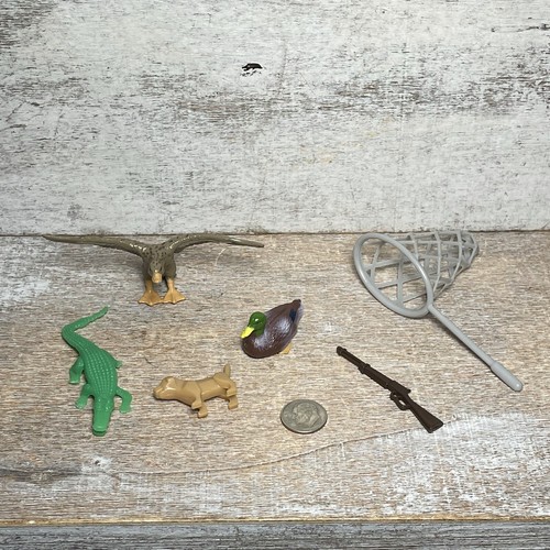 Lot of 6 Unbranded Swamp PVC Cake Topper: Net, Duck, Dog, Alligator, Gun & Bird