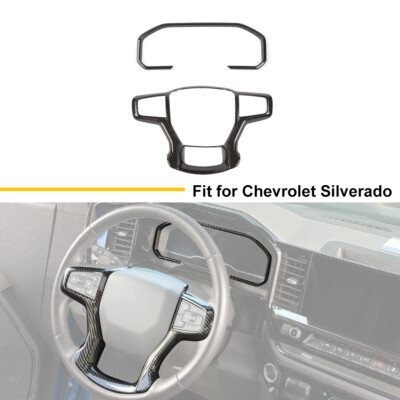 Carbon Center Console Steering Wheel Dash Cover Trim Kit For Chevy Silverado 19+