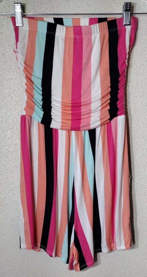 Mameluco Love Fire mediano a rayas bolsillos sin tirantes Foto 2 de 4