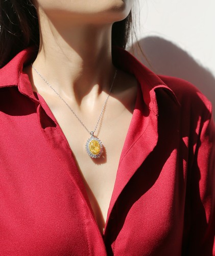 4CT VVS1 Oval Cut Lab Created Yellow Diamond Necklace Pendant 14K White Gold FN - Picture 5 of 8