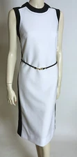 1970s True Vintage NOS Unworn Slim Black White Column Sheath Nelly Don Dress S