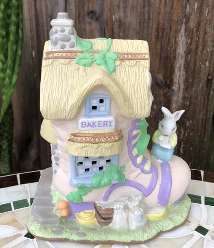 Cute Ceramic Shoe Bakery Childrens Lamp Electric Nightlight Bunny Rabbit Pastels