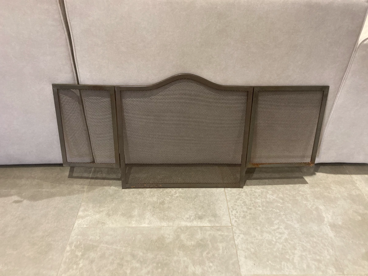 Pare-feu / écran De Cheminée Ancien – Métal Ton Laiton – 3 Panneaux Pliables