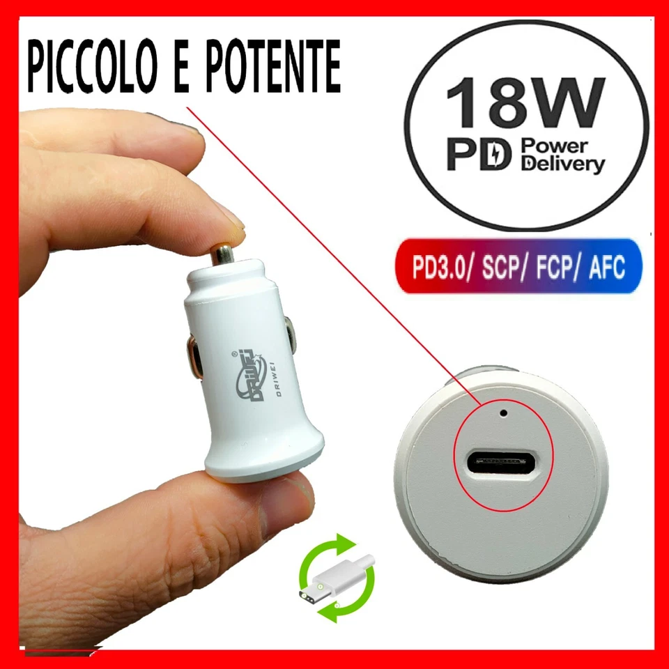 CAVO CARICATORE RAPIDO CAMION AUTO PER IPHONE 14 13 12 11 PD TYPE C ACCENDINO - Immagine 3 di 4