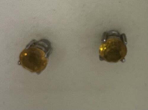 womens earrings Citrine Round Cut Back Silver Stud - Picture 1 of 4