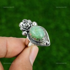 Natural Chrysoprase Gemstone Multi Stone Flower Adjustable Ring 925 Silver