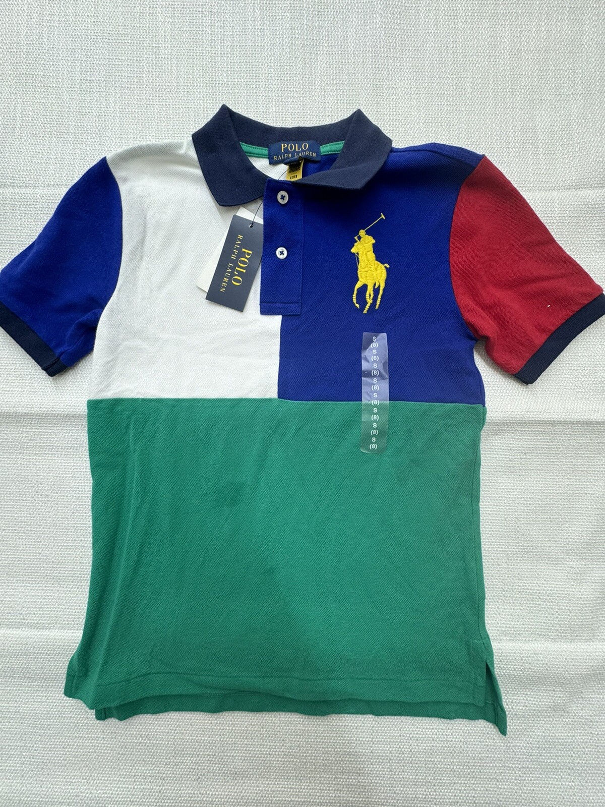 New Polo Ralph Lauren Boys Polo Shirt S-8 Big Pony Color Block Mesh