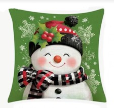 Snowman Whimsical Christmas Linen Throw Pillow Cover Winter Holiday Home Decor
