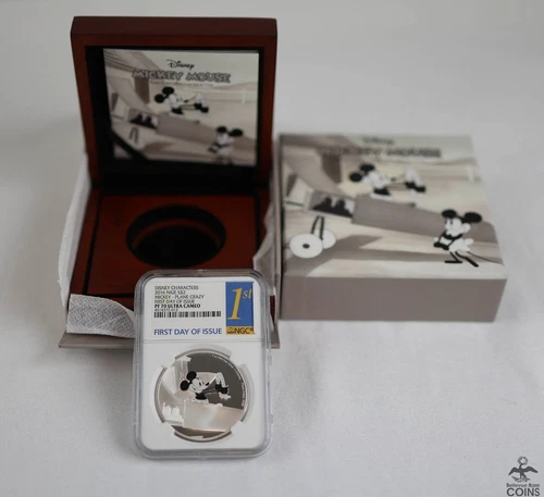 2016 Niue Mickey Mouse Plane Crazy .999 Silver 1oz Coin NGC PF70 Ultra Cam + OGP