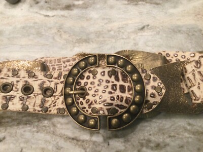 Leatherock Metallic Leather Linked Wide Belt Large Buckle  display picture 3
