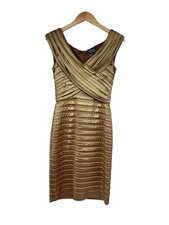 XSCAPE by Joanna Chen Womens V-Neck Bodycon Formal Dress Cocktail Gold Size 4