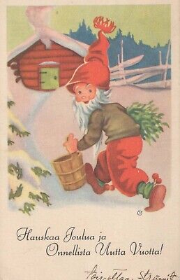 Happy New Year Christmas GNOME Vintage Postcard CPSMPF Happy New Year Christmas GNOME Vintage Postcard CPSMPF