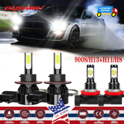 For Ford Mustang 2005-2012 Combo H13 H11 H8 LED Headlight Fog Light Bulbs 6000K
