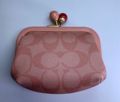 COACH Pink Signature Logo Purse Coin Case Kiss Lock Rare New | eBay
