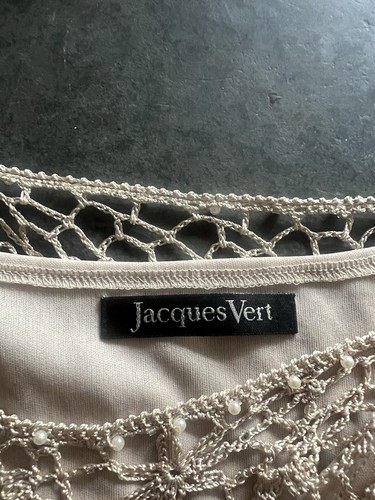 Jacques Vert Top Size M UK 10-12 Gold Beige Crochet Lined Pearl & Beads - Picture 8 of 9