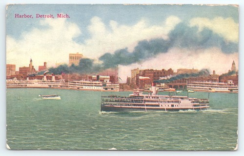 Postkarte Hafen Detroit Michigan verschickt 1911 Dampfschiffe - Bild 1 von 2