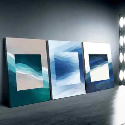 3pcs Abstract Blue & White Gradient Designs Wall Art Canvas Unframed/Framed