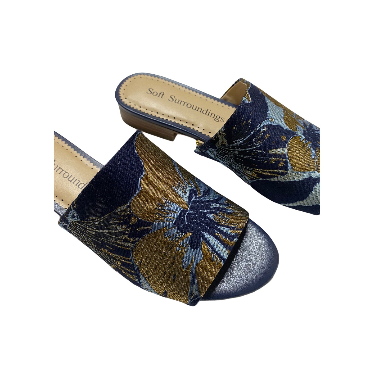 PANTOFOLA D’ORO Morbidi Dintorni Priya Taglia 6 5M Tessuto Broccato Scivoli Blu Oro