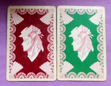 2 Single Genuine Vintage Deco Swap Playing Cards Woman Profile Cameo Linen Pair