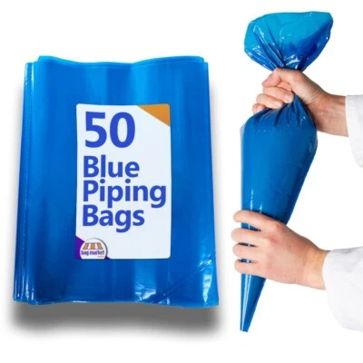 STRONGHOLD 50 x Large Blue Disposable Piping Bags 21 Inch, for Icing Mash Savoy Pastry Cake