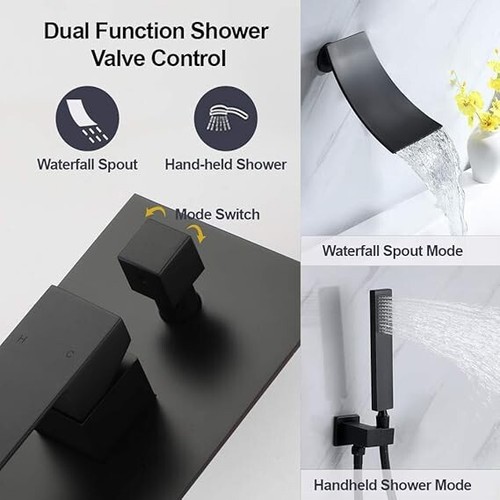 Bathroom Shower Faucet Set Luxury Rainfall Shower Head Combo System Mixer Valve - Picture 310 of 332