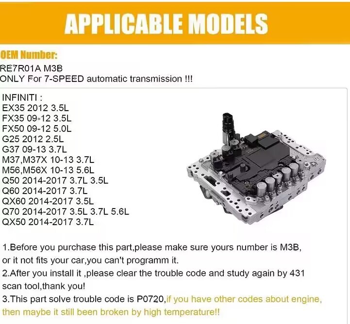 For 2014 2015 Infinity Q50 3.7 Valve Body & Solenoid TCM