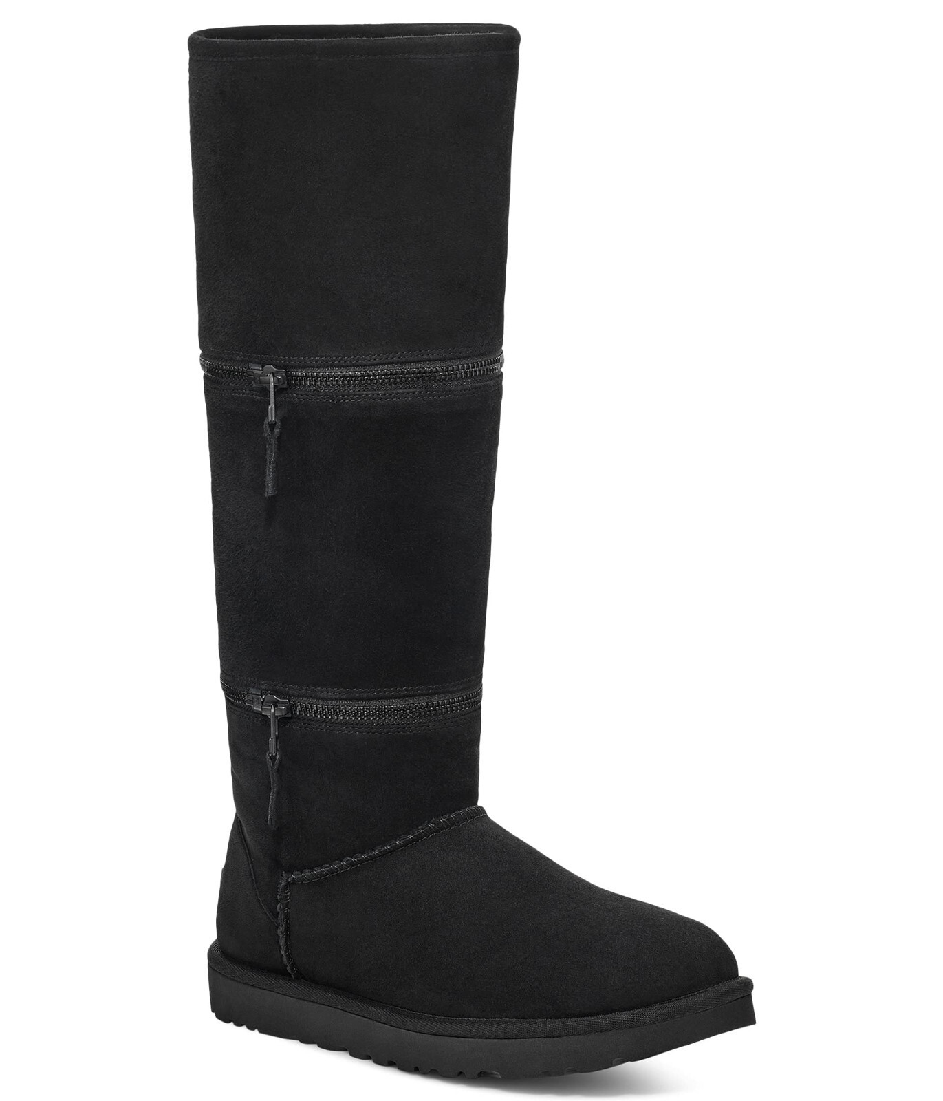 UGG Clásico Ultra Alto Corto Mini Convertible Talla 6 Negro Gamuza Cremallera Bota Mujer