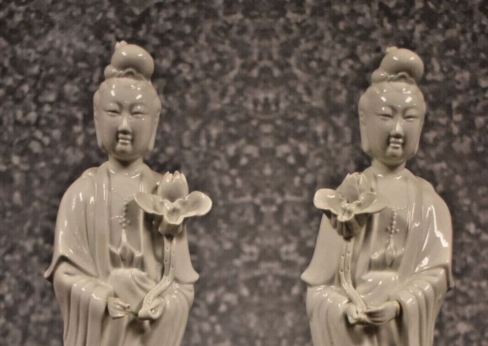 ПАРА 12» W/СТОЙКА ВИНТАЖНЫЙ BLANC DE CHINE KWAN-YIN СТАТУЯ БЕЗ ПОВРЕЖДЕНИЙ! - Изображение 2 из 4