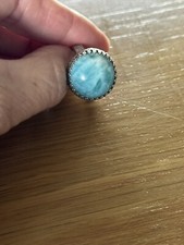 Signed Sterling Silver 925 Large Genuine Larimar Stmt Ring Size 9, Beautiful